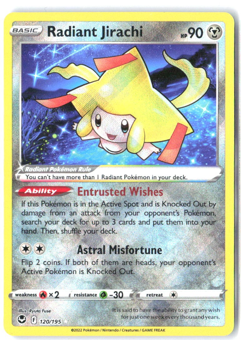 Radiant Jirachi 120/195 Radiant Rare Silver Tempest Pokemon Holo Near Mint