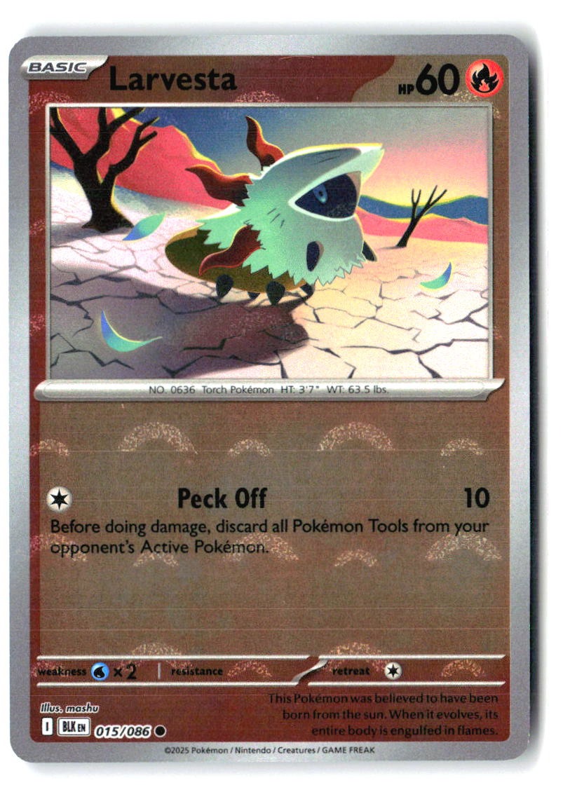Larvesta (Poke Ball Pattern) 015/086 Holo Common Black Bolt Pokemon Near Mint