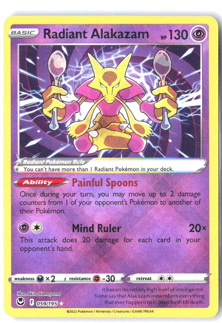 Radiant Alakazam 059/195 Radiant Rare Silver Tempest Pokemon Holo Near Mint