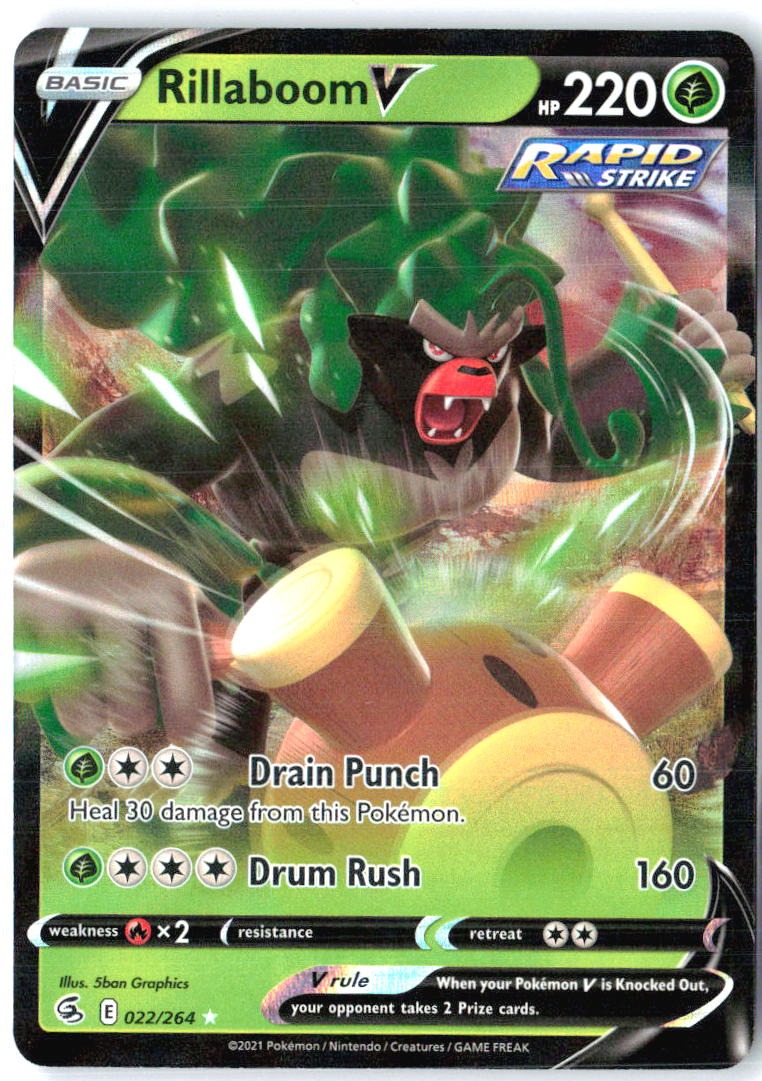 Rillaboom V 022/264 Holo V Rare Fusion Strike Pokemon Near Mint