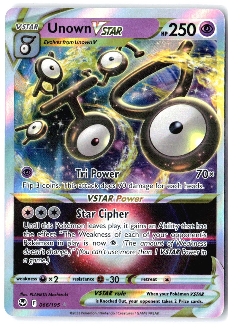Unown VSTAR 066/195 Holo VSTAR Rare Silver Tempest Pokemon Near Mint