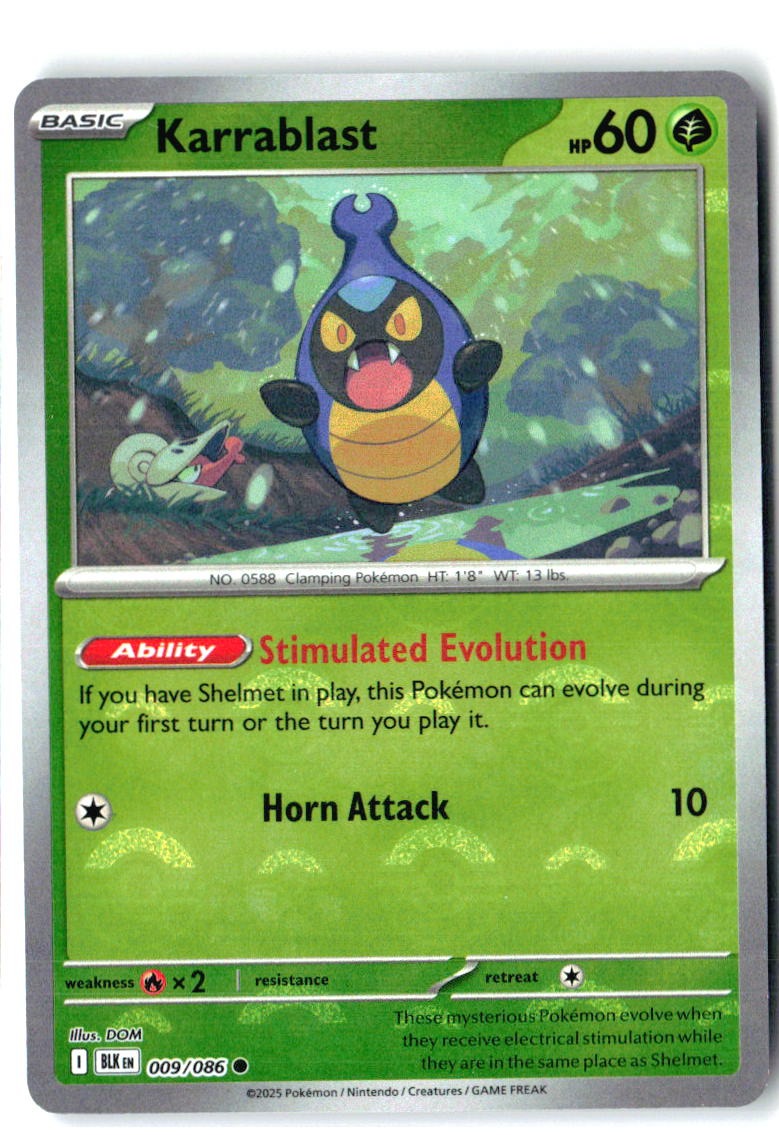 Karrablast (Poke Ball Pattern) 009/086 Holo Common Black Bolt Pokemon Near Mint