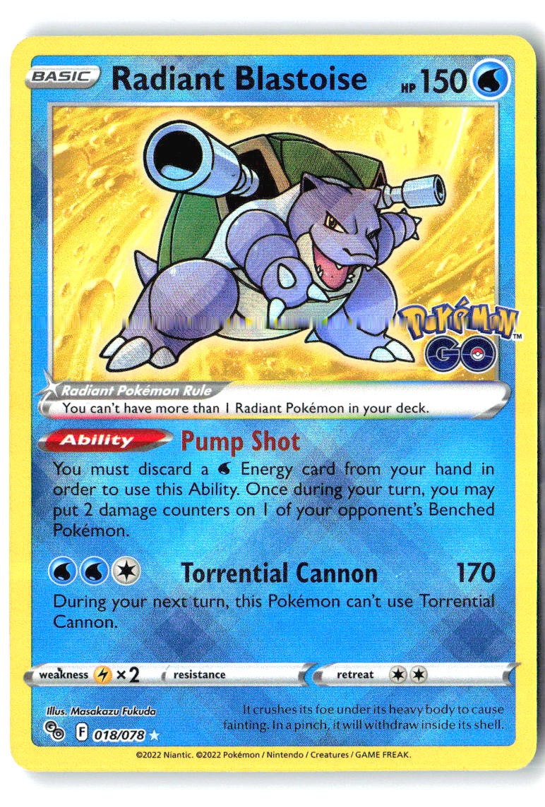 Radiant Blastoise 018/078 Radiant Rare Pokemon GO Pokemon Holo Near Mint