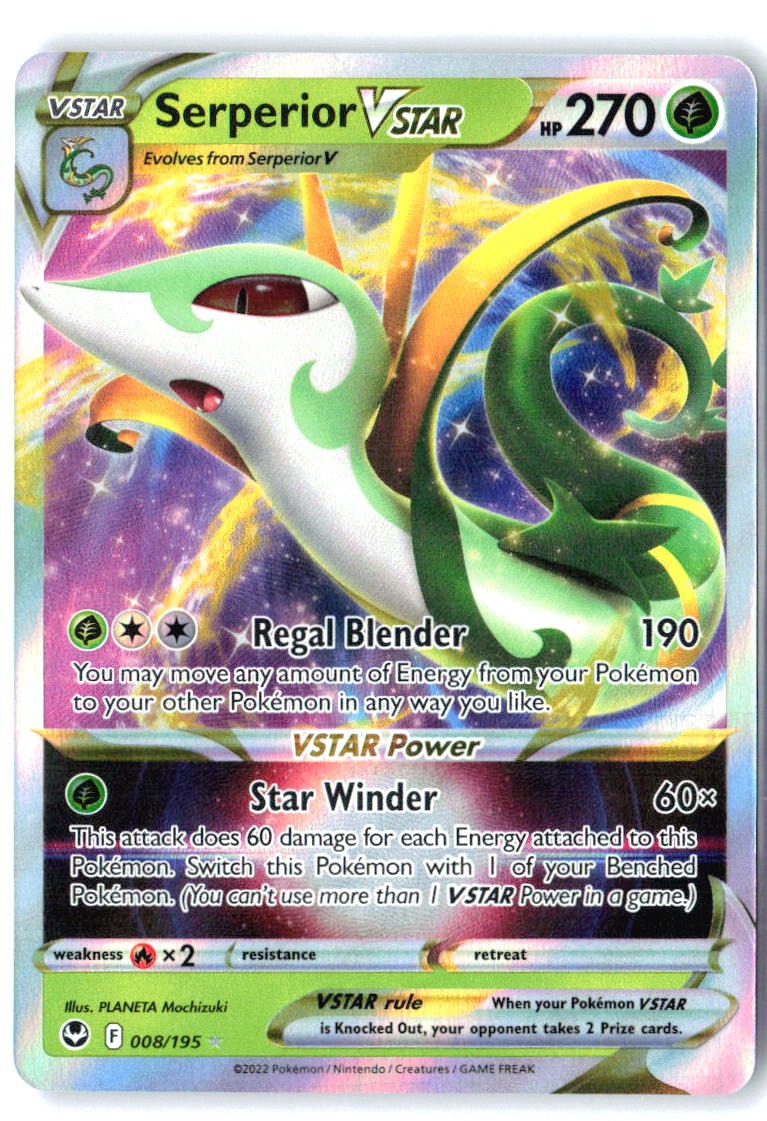 Serperior VSTAR 008/195 Holo VSTAR Rare Silver Tempest Pokemon Near Mint
