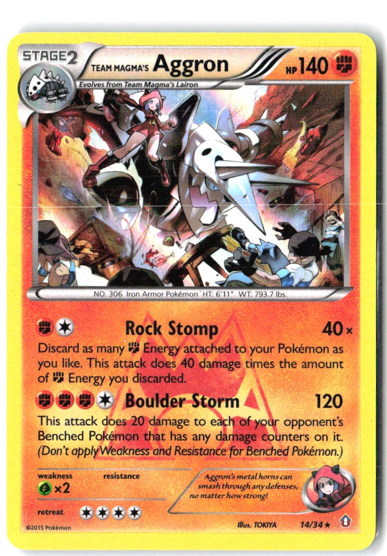 Team Magma's Aggron 14/34 Holo Rare Double Crisis Pokemon Near Mint