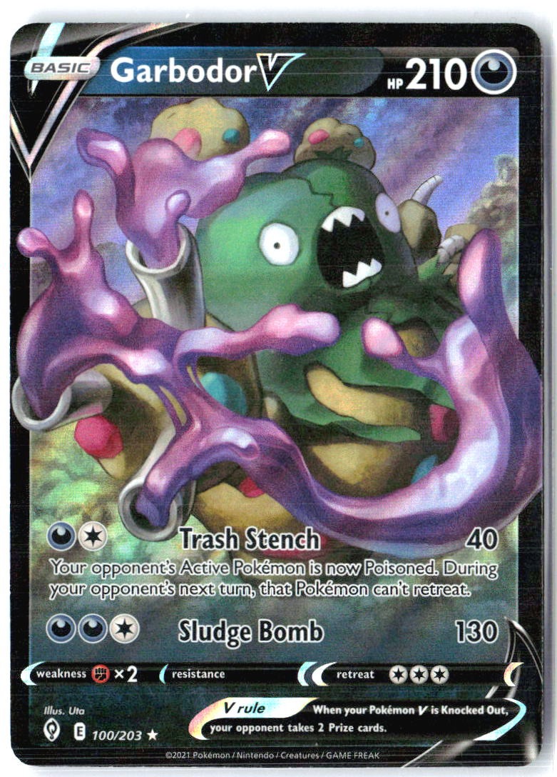 Garbodor V 100/203 Holo V Rare Evolving Skies Pokemon Near Mint
