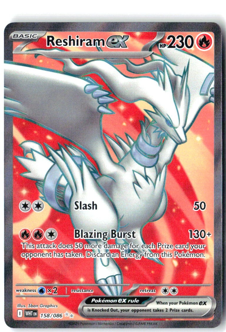 Reshiram ex 158/086 Holo Ultra Rare White Flare Pokemon Near Mint