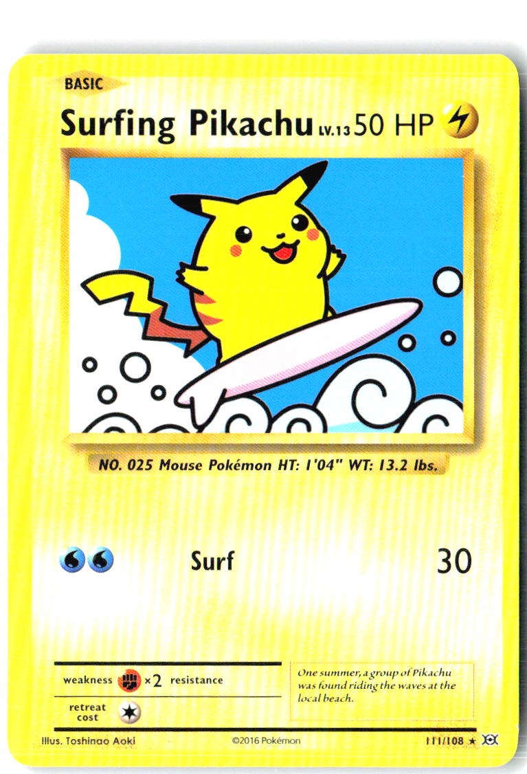 Surfing Pikachu 111/108 Secret Rare Evolutions Pokemon Near Mint