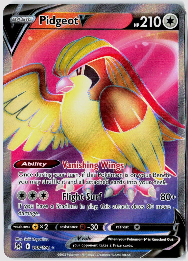 Pidgeot V 188/196 Ultra Rare Lost Origin Pokemon Holo Near Mint
