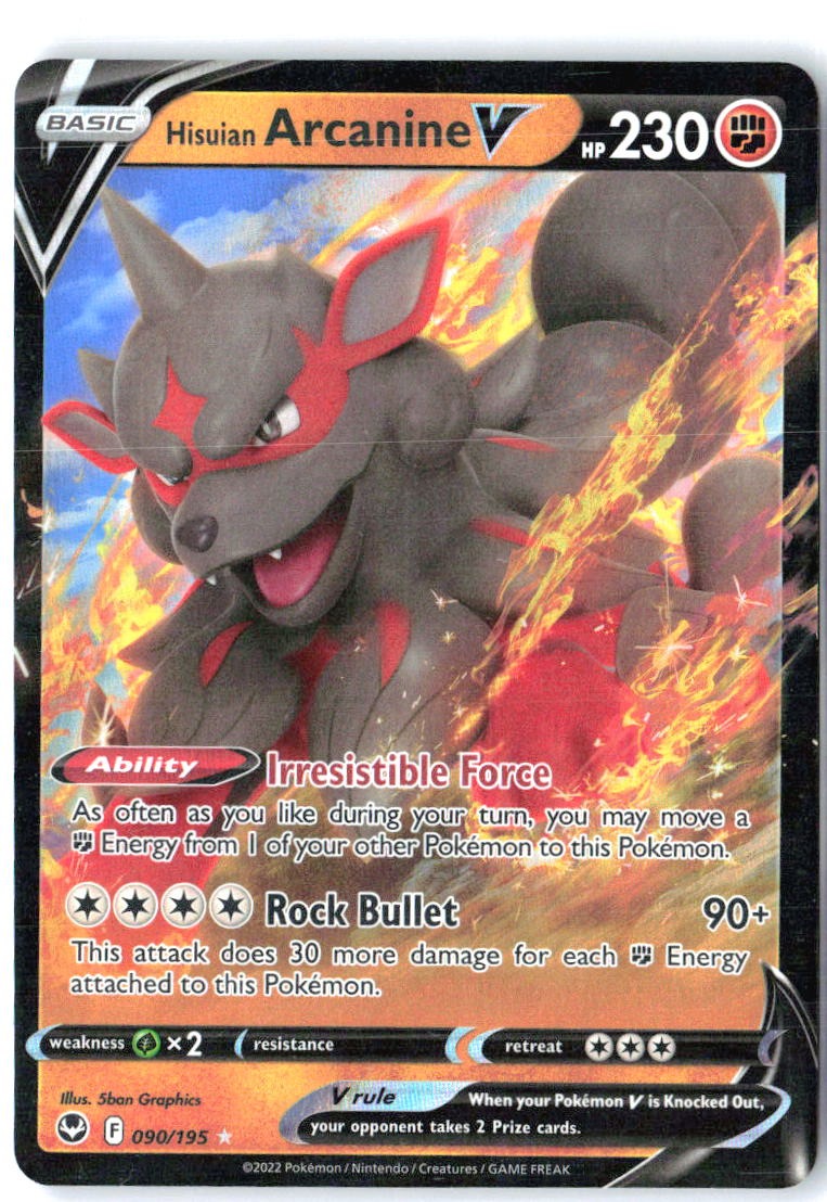 Hisuian Arcanine V 090/195 Holo V Rare Silver Tempest Pokemon Near Mint