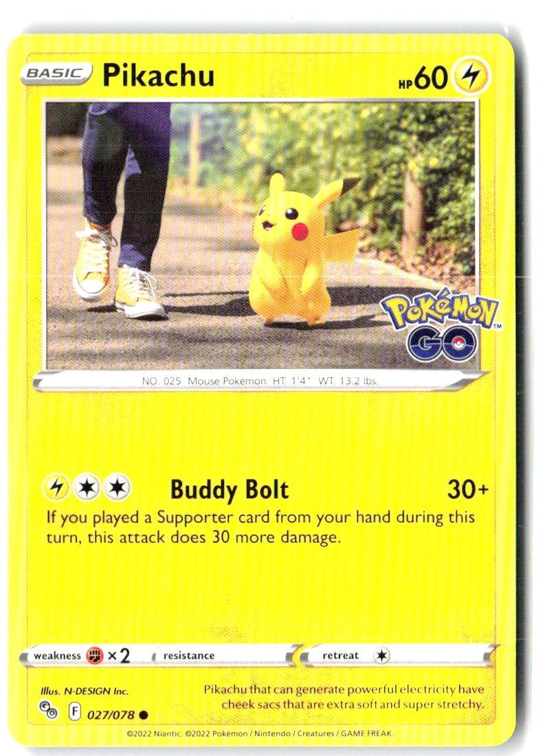 Pikachu 027/078 Common Pokemon GO Pokemon Reverse Holo Near Mint