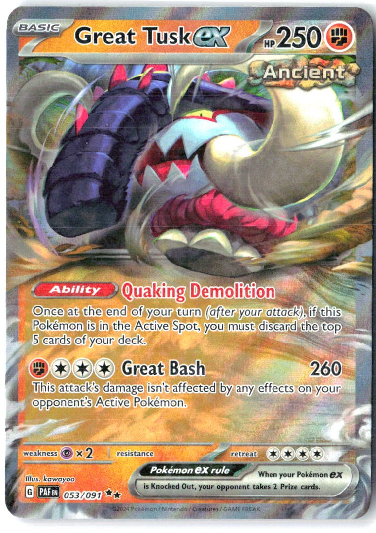 Great Tusk ex 053/091 Double Rare Paldean Fates Pokemon Holo Near Mint