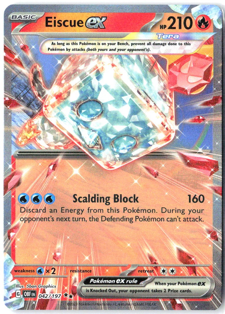 Eiscue ex 042/197 Double Rare Obsidian Flames Pokemon Holo Near Mint