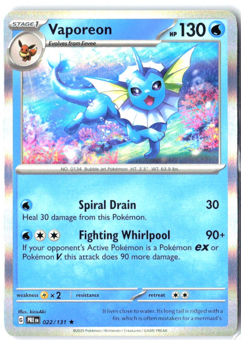 Vaporeon 022/131 Holo Rare Prismatic Evolutions Pokemon Near Mint