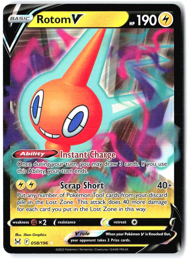Rotom V 058/196 Holo V Rare Lost Origin Pokemon Near Mint