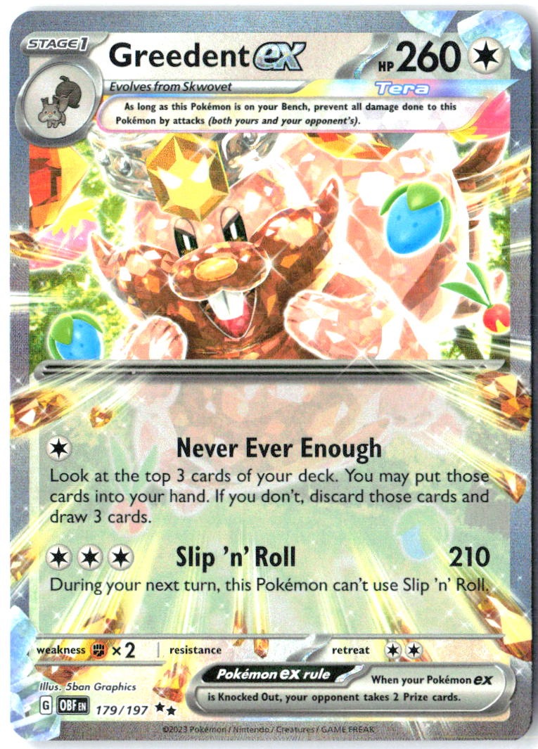 Greedent ex 179/197 Double Rare Obsidian Flames Pokemon Holo Near Mint